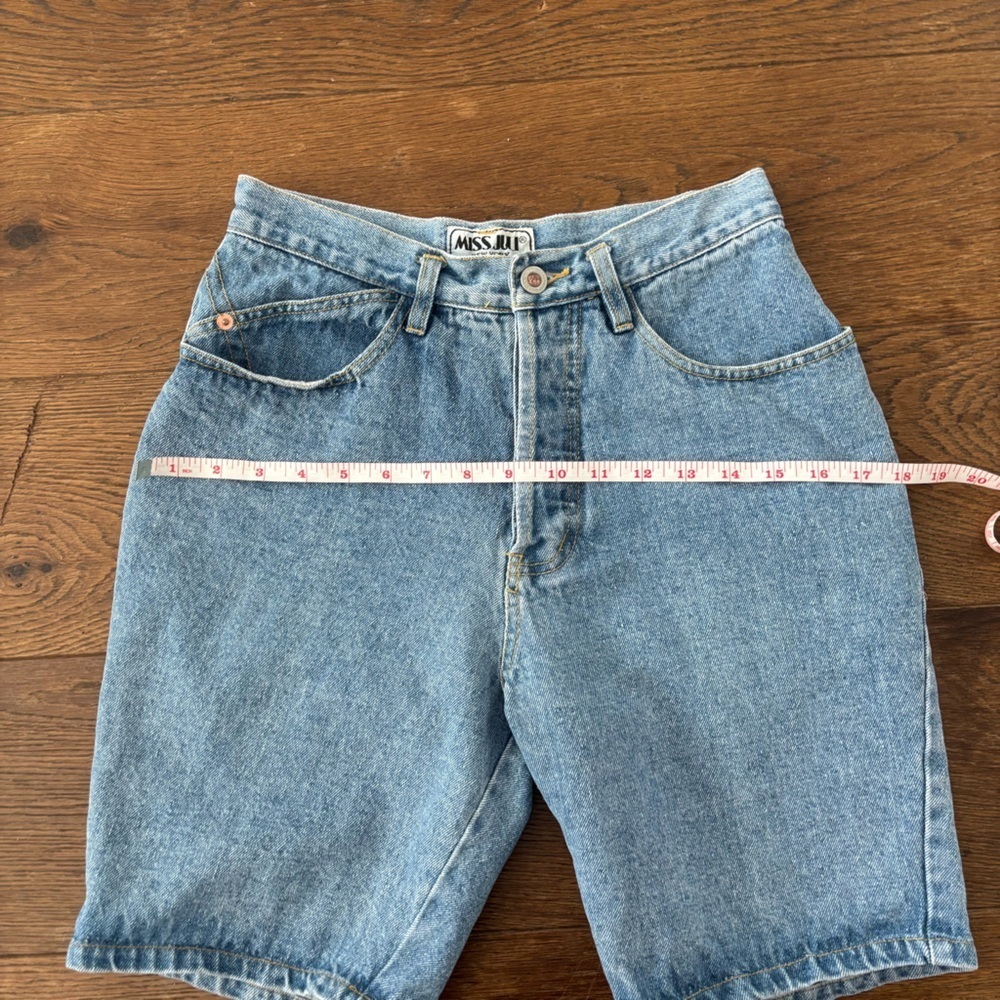 Vintage Cotton Ramie High Rise Long Button Fly Denim Bermuda Shorts - Picture 9 of 11